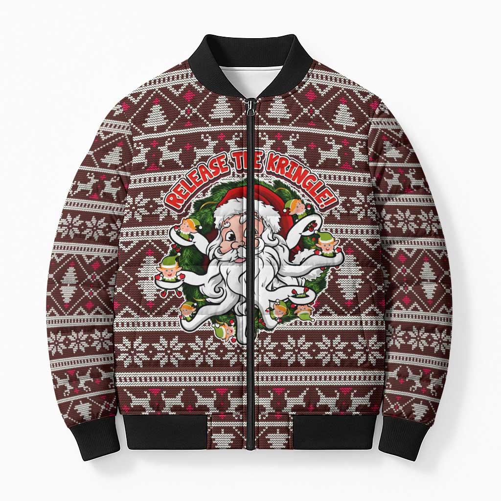 Funny Santa Claus Release The Kringle Christmas Bomber Puffer Jacket Xmas Holiday Patterns - Wonder Print Shop