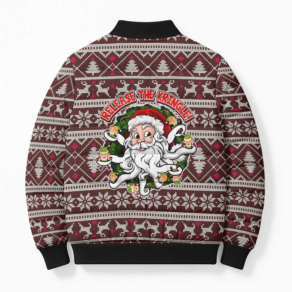 Funny Santa Claus Release The Kringle Christmas Bomber Puffer Jacket Xmas Holiday Patterns - Wonder Print Shop