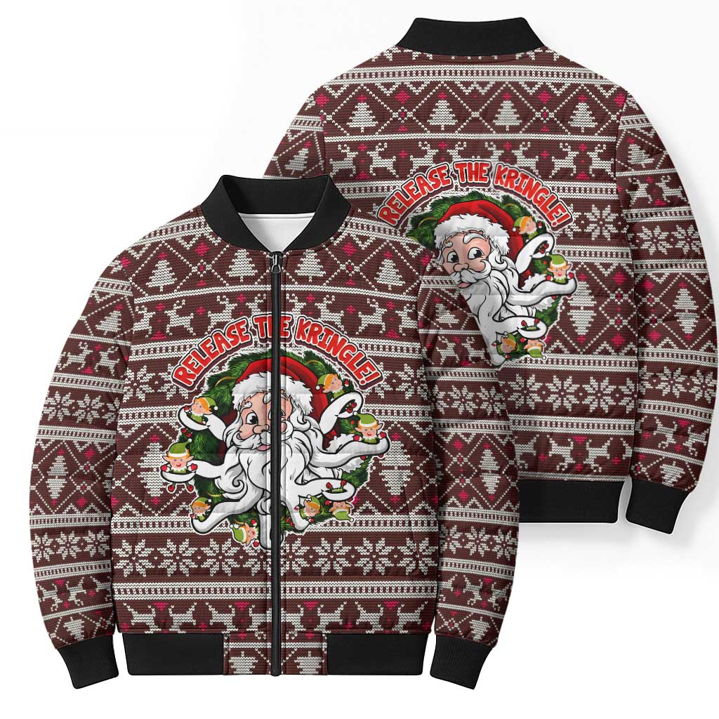 Funny Santa Claus Release The Kringle Christmas Bomber Puffer Jacket Xmas Holiday Patterns - Wonder Print Shop
