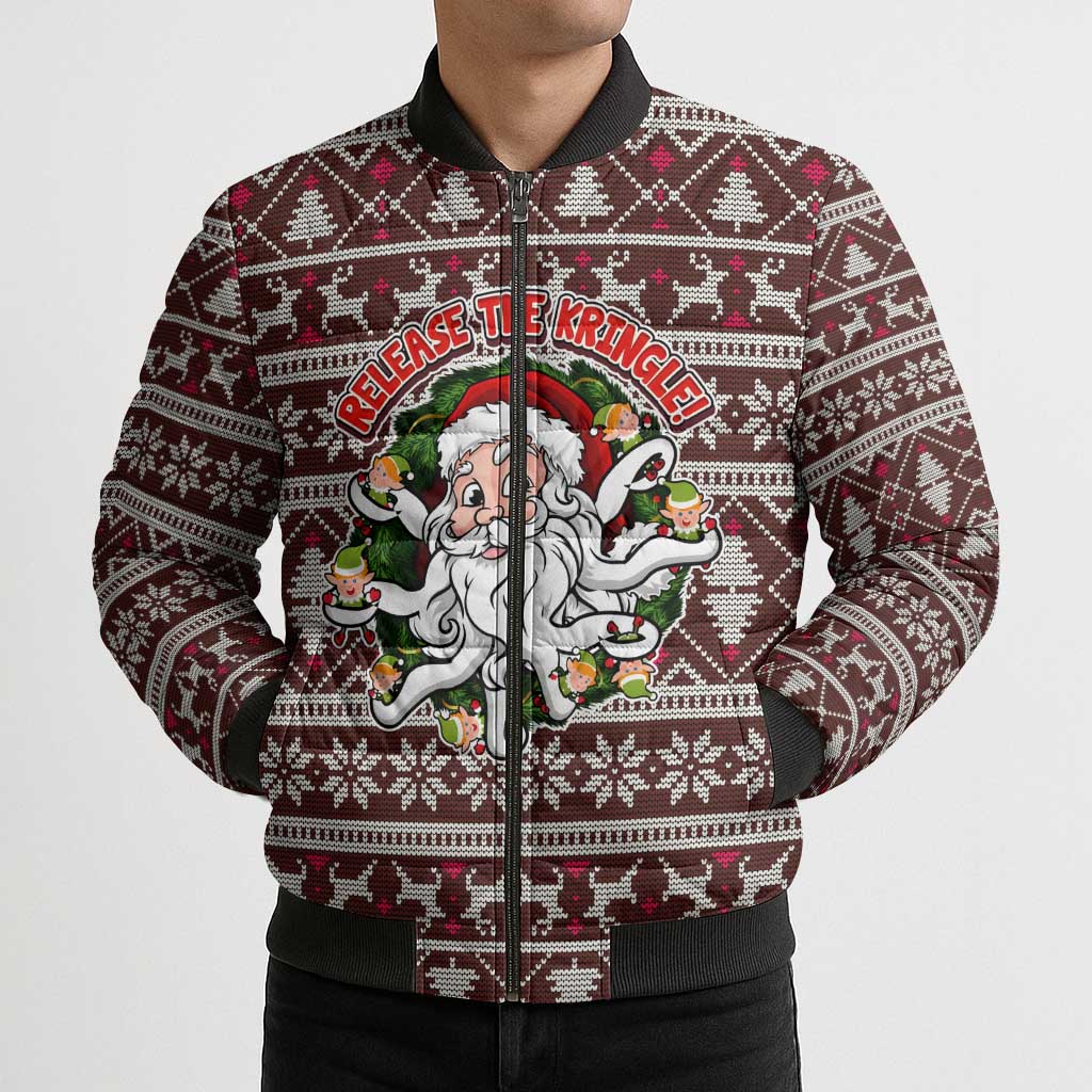 Funny Santa Claus Release The Kringle Christmas Bomber Puffer Jacket Xmas Holiday Patterns - Wonder Print Shop