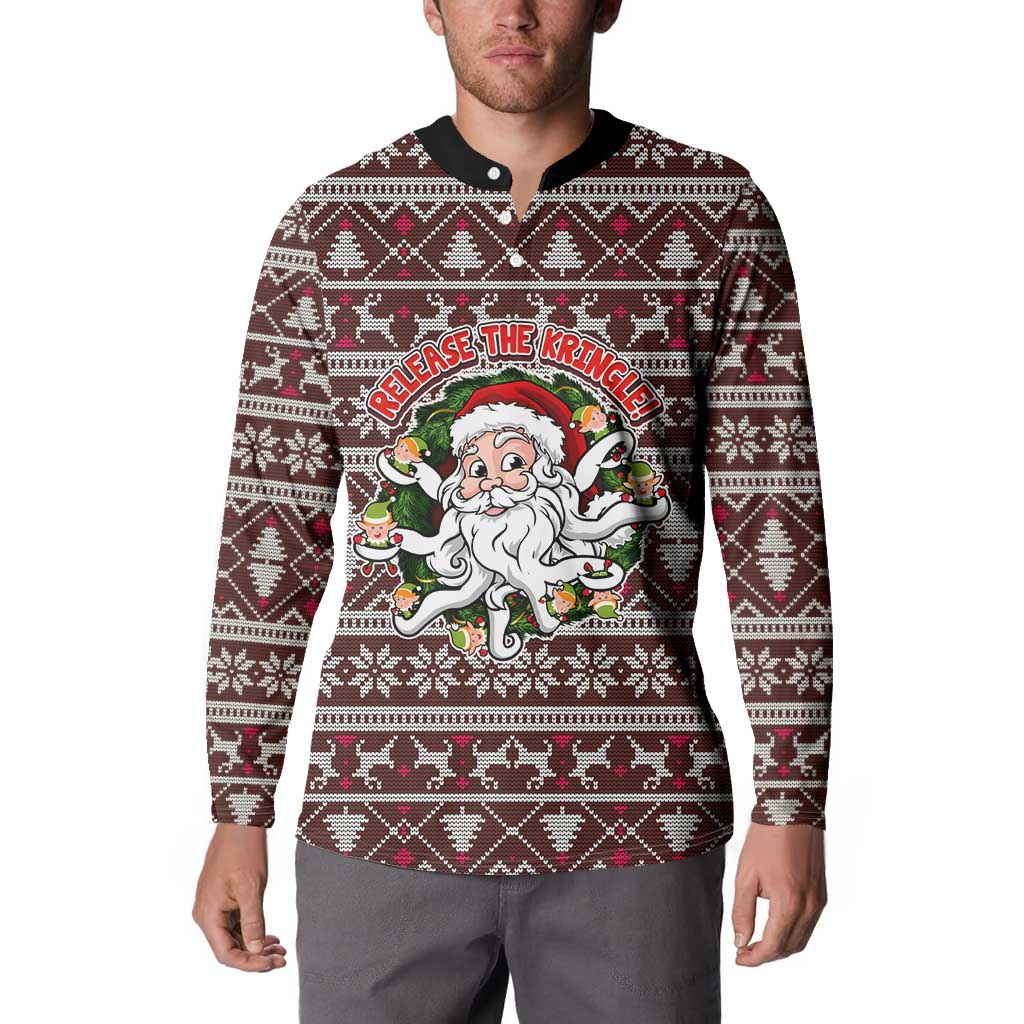 Funny Santa Claus Release The Kringle Christmas Button Sweatshirt Xmas Holiday Patterns - Wonder Print Shop