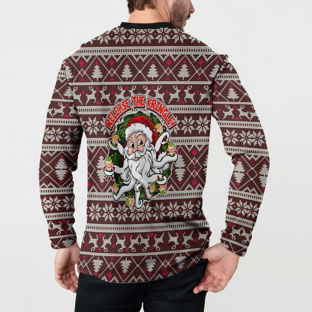 Funny Santa Claus Release The Kringle Christmas Button Sweatshirt Xmas Holiday Patterns - Wonder Print Shop