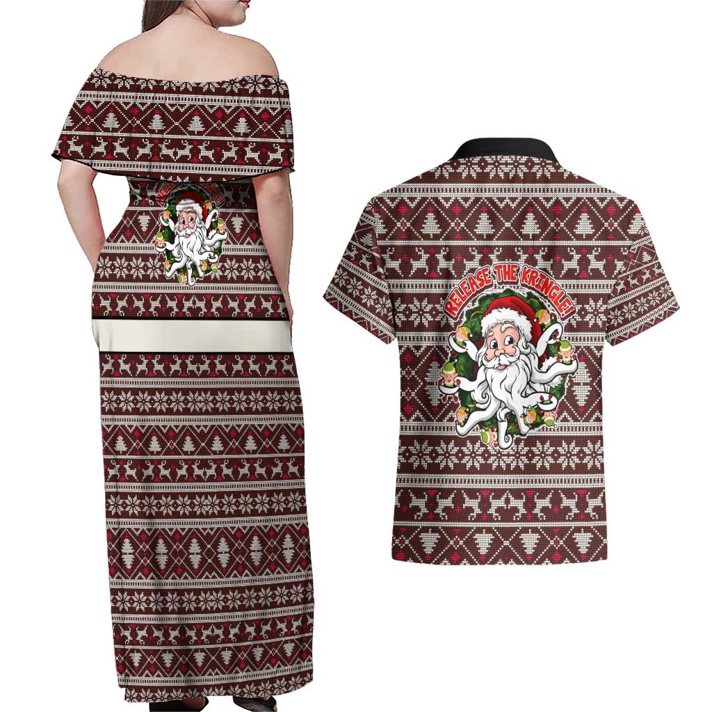 Funny Santa Claus Release The Kringle Christmas Couples Matching Off Shoulder Maxi Dress and Hawaiian Shirt Xmas Holiday Patterns - Wonder Print Shop