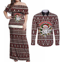 Funny Santa Claus Release The Kringle Christmas Couples Matching Off Shoulder Maxi Dress and Long Sleeve Button Shirt Xmas Holiday Patterns - Wonder Print Shop