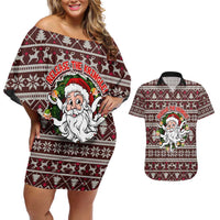 Funny Santa Claus Release The Kringle Christmas Couples Matching Off Shoulder Short Dress and Hawaiian Shirt Xmas Holiday Patterns - Wonder Print Shop