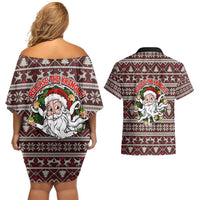 Funny Santa Claus Release The Kringle Christmas Couples Matching Off Shoulder Short Dress and Hawaiian Shirt Xmas Holiday Patterns - Wonder Print Shop