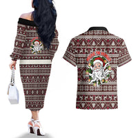 Funny Santa Claus Release The Kringle Christmas Couples Matching Off The Shoulder Long Sleeve Dress and Hawaiian Shirt Xmas Holiday Patterns - Wonder Print Shop