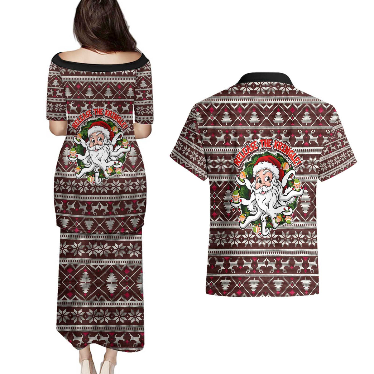 Funny Santa Claus Release The Kringle Christmas Couples Matching Puletasi and Hawaiian Shirt Xmas Holiday Patterns - Wonder Print Shop