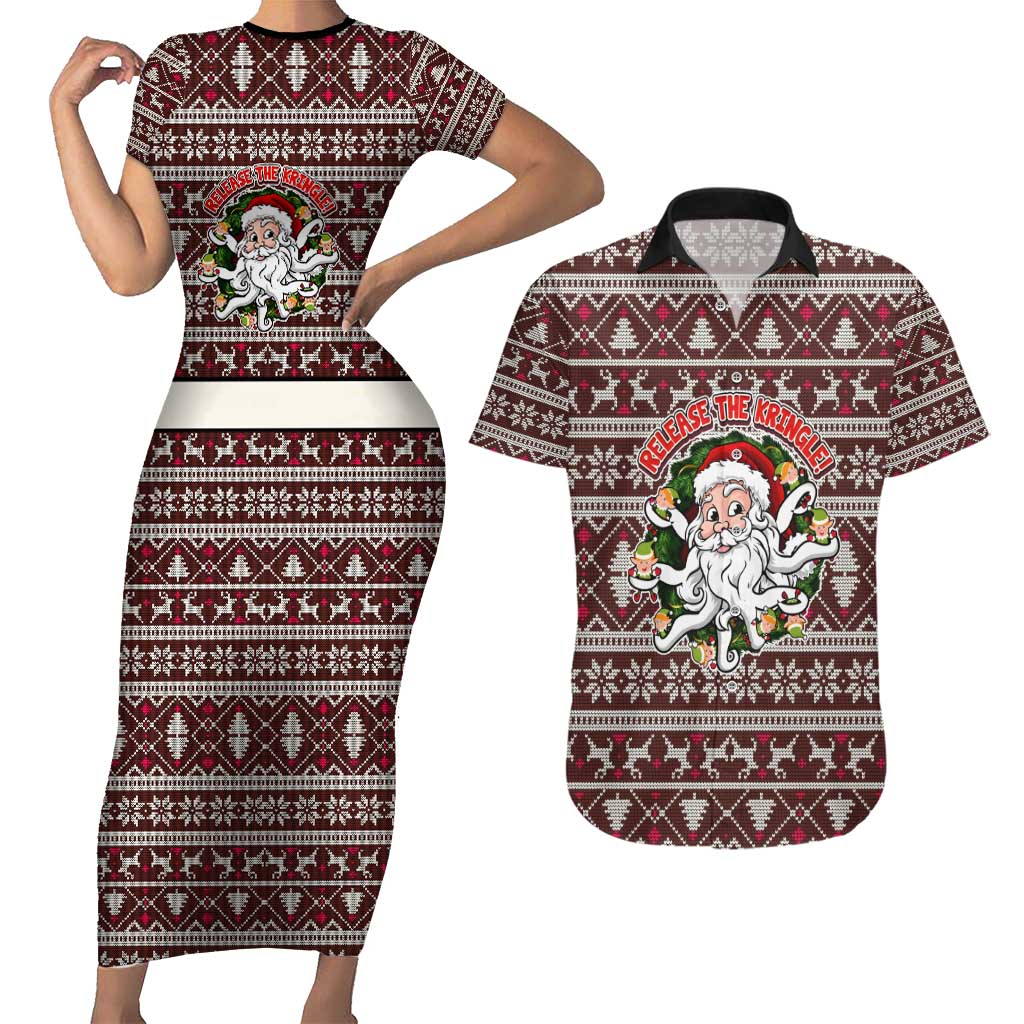Funny Santa Claus Release The Kringle Christmas Couples Matching Short Sleeve Bodycon Dress and Hawaiian Shirt Xmas Holiday Patterns - Wonder Print Shop