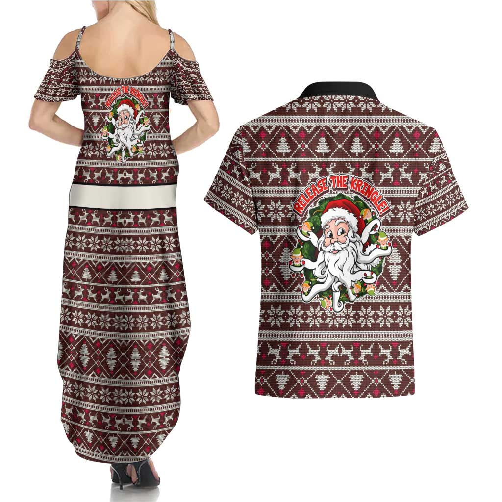 Funny Santa Claus Release The Kringle Christmas Couples Matching Summer Maxi Dress and Hawaiian Shirt Xmas Holiday Patterns - Wonder Print Shop