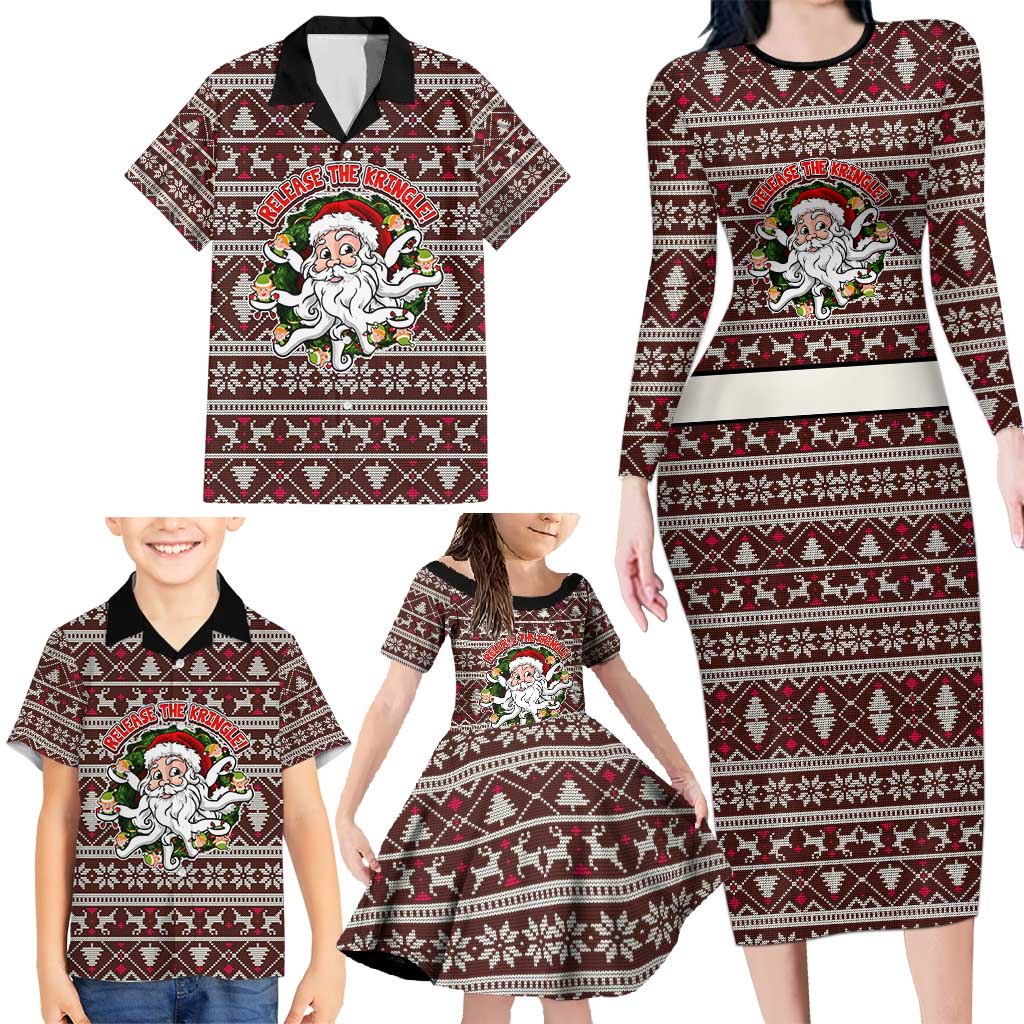 Funny Santa Claus Release The Kringle Christmas Family Matching Long Sleeve Bodycon Dress and Hawaiian Shirt Xmas Holiday Patterns - Wonder Print Shop