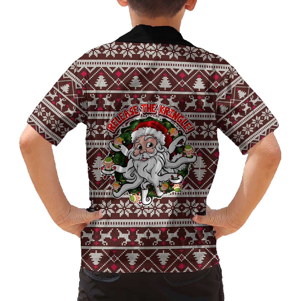 Funny Santa Claus Release The Kringle Christmas Family Matching Off The Shoulder Long Sleeve Dress and Hawaiian Shirt Xmas Holiday Patterns - Wonder Print Shop