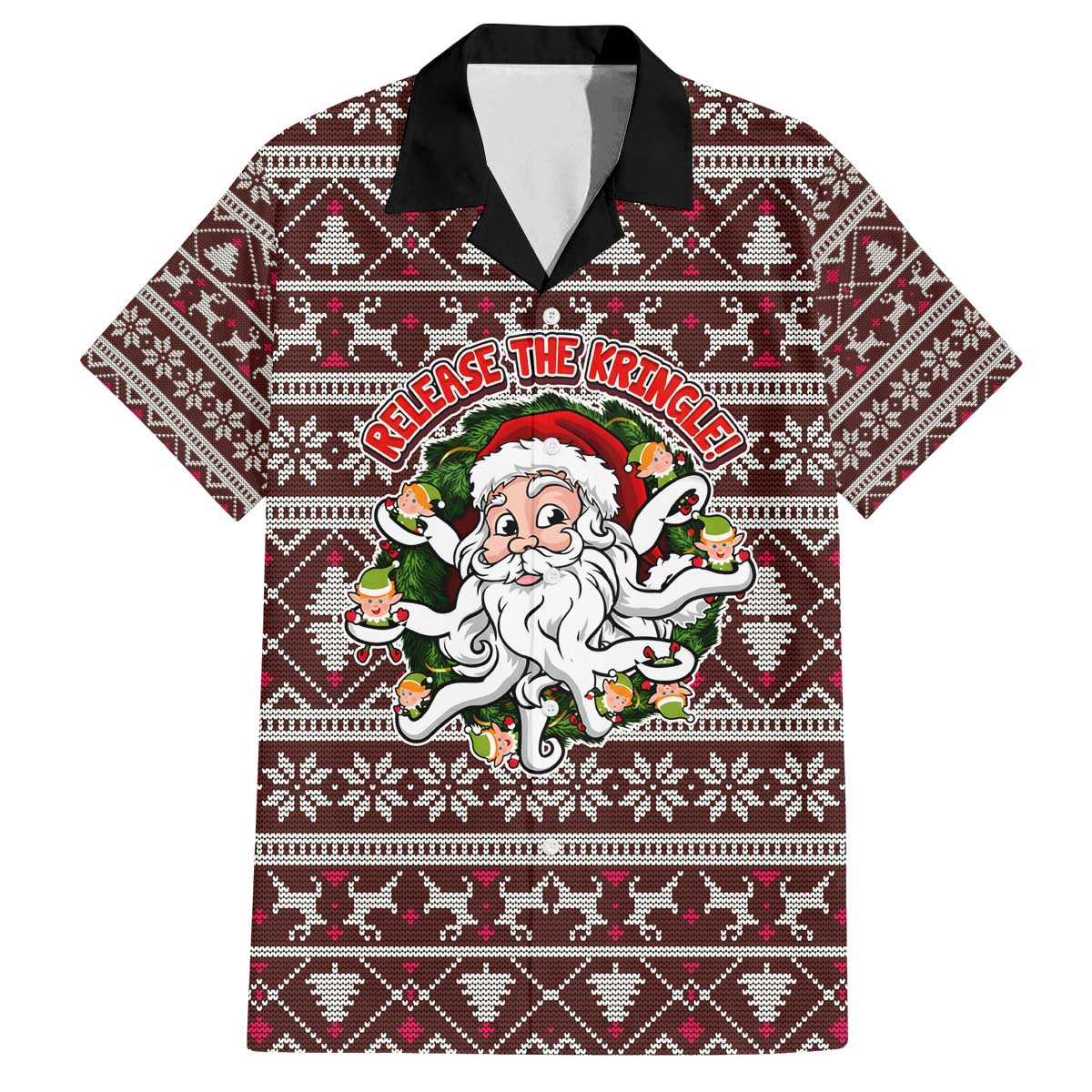 Funny Santa Claus Release The Kringle Christmas Family Matching Off The Shoulder Long Sleeve Dress and Hawaiian Shirt Xmas Holiday Patterns - Wonder Print Shop