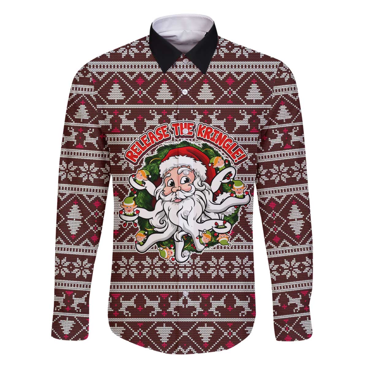 Funny Santa Claus Release The Kringle Christmas Family Matching Off The Shoulder Long Sleeve Dress and Hawaiian Shirt Xmas Holiday Patterns - Wonder Print Shop