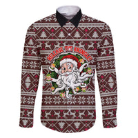 Funny Santa Claus Release The Kringle Christmas Family Matching Off The Shoulder Long Sleeve Dress and Hawaiian Shirt Xmas Holiday Patterns - Wonder Print Shop