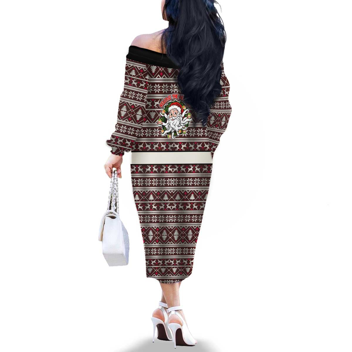 Funny Santa Claus Release The Kringle Christmas Family Matching Off The Shoulder Long Sleeve Dress and Hawaiian Shirt Xmas Holiday Patterns - Wonder Print Shop