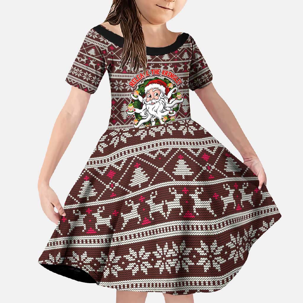 Funny Santa Claus Release The Kringle Christmas Family Matching Off Shoulder Maxi Dress and Hawaiian Shirt Xmas Holiday Patterns - Wonder Print Shop