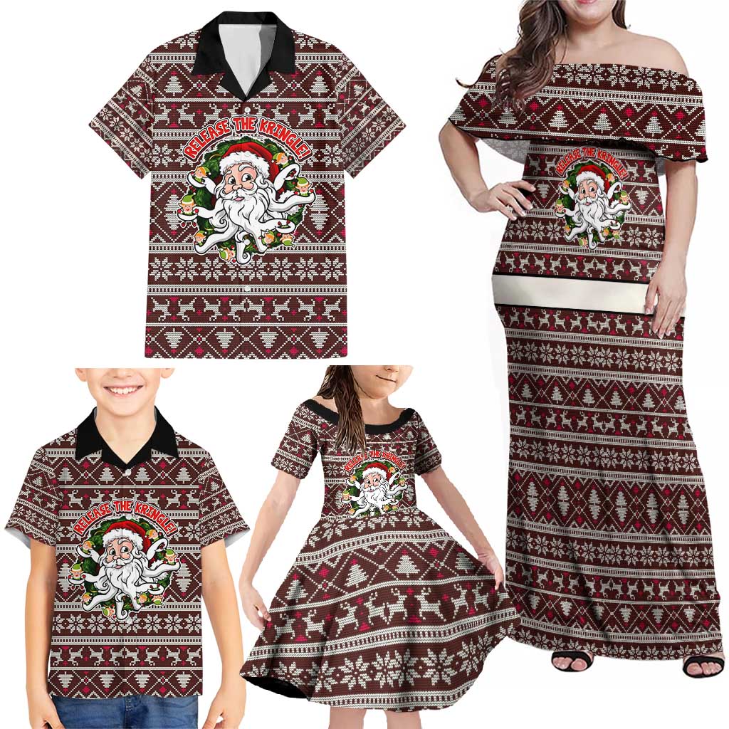 Funny Santa Claus Release The Kringle Christmas Family Matching Off Shoulder Maxi Dress and Hawaiian Shirt Xmas Holiday Patterns - Wonder Print Shop