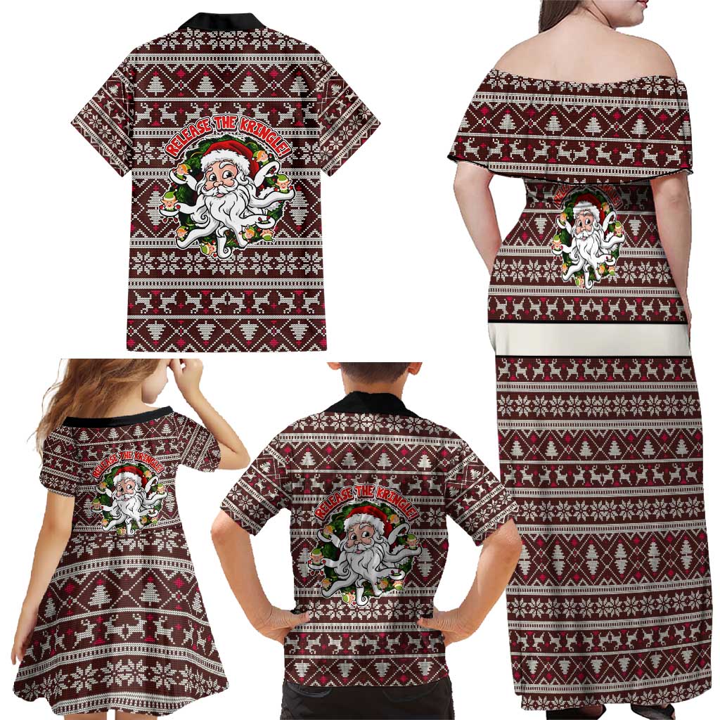 Funny Santa Claus Release The Kringle Christmas Family Matching Off Shoulder Maxi Dress and Hawaiian Shirt Xmas Holiday Patterns - Wonder Print Shop