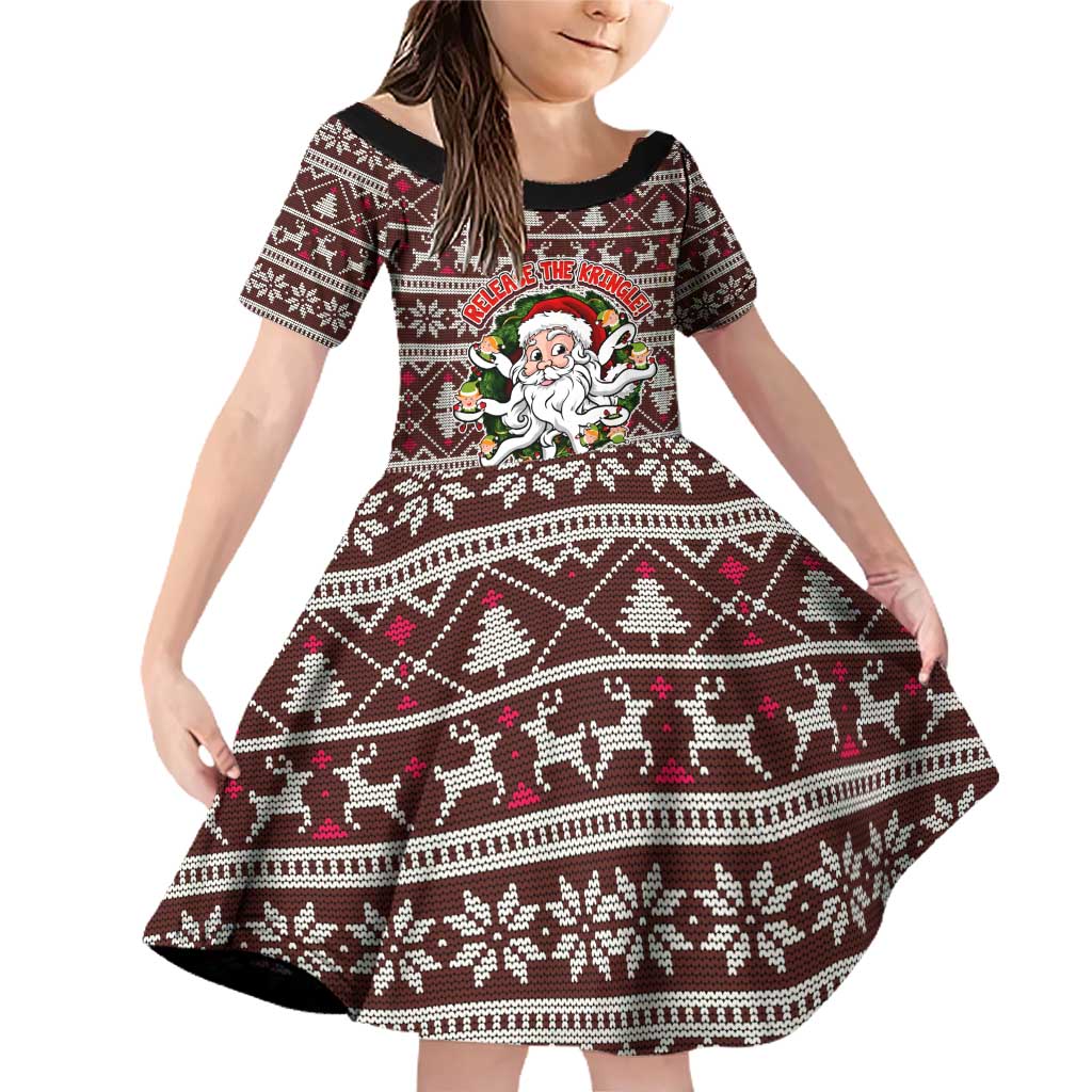 Funny Santa Claus Release The Kringle Christmas Family Matching Off Shoulder Short Dress and Hawaiian Shirt Xmas Holiday Patterns - Wonder Print Shop