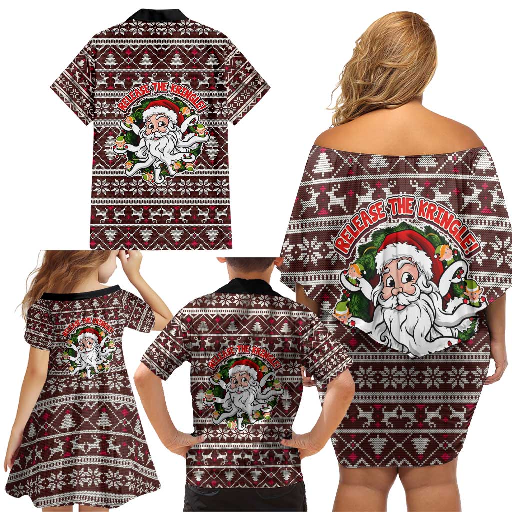 Funny Santa Claus Release The Kringle Christmas Family Matching Off Shoulder Short Dress and Hawaiian Shirt Xmas Holiday Patterns - Wonder Print Shop