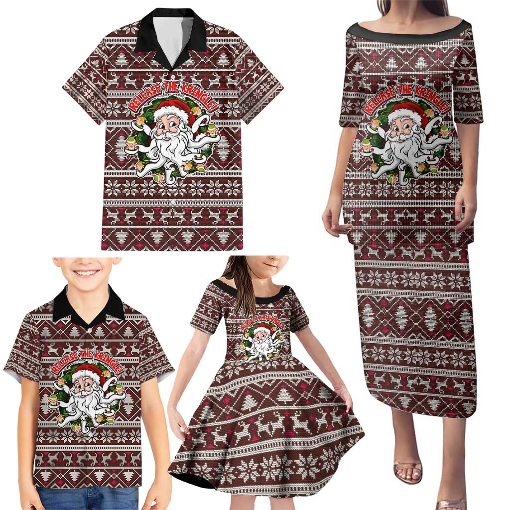Funny Santa Claus Release The Kringle Christmas Family Matching Puletasi and Hawaiian Shirt Xmas Holiday Patterns - Wonder Print Shop