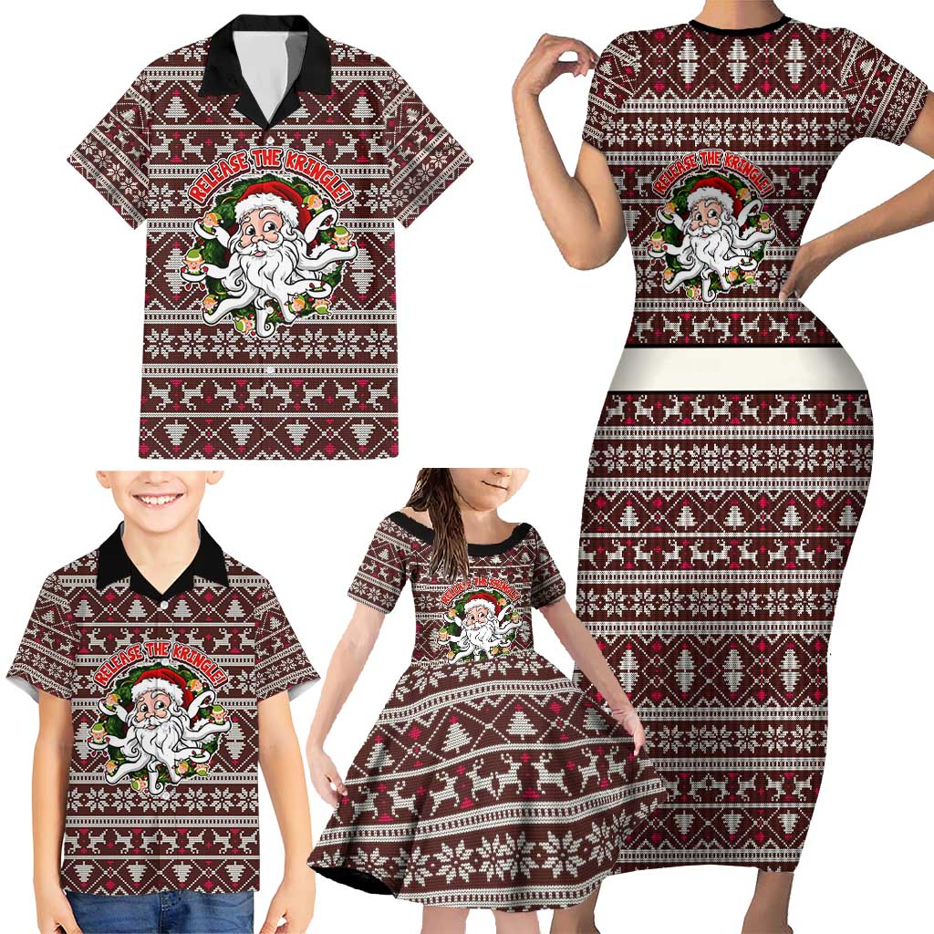 Funny Santa Claus Release The Kringle Christmas Family Matching Short Sleeve Bodycon Dress and Hawaiian Shirt Xmas Holiday Patterns - Wonder Print Shop
