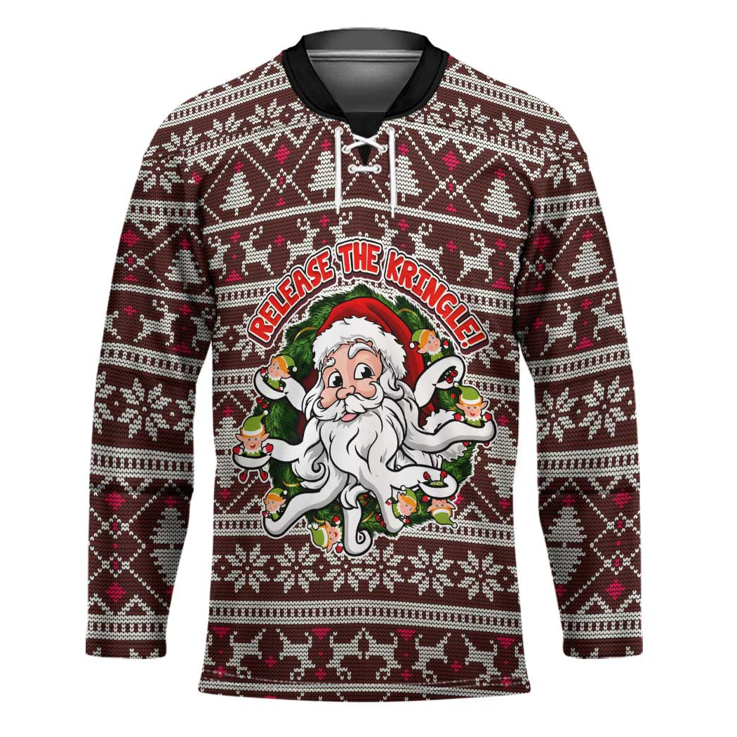 Funny Santa Claus Release The Kringle Christmas Hockey Jersey Xmas Holiday Patterns - Wonder Print Shop