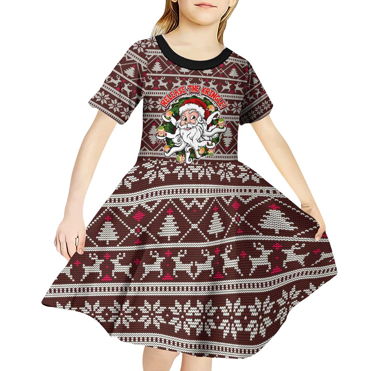 Funny Santa Claus Release The Kringle Christmas Kid Short Sleeve Dress Xmas Holiday Patterns - Wonder Print Shop