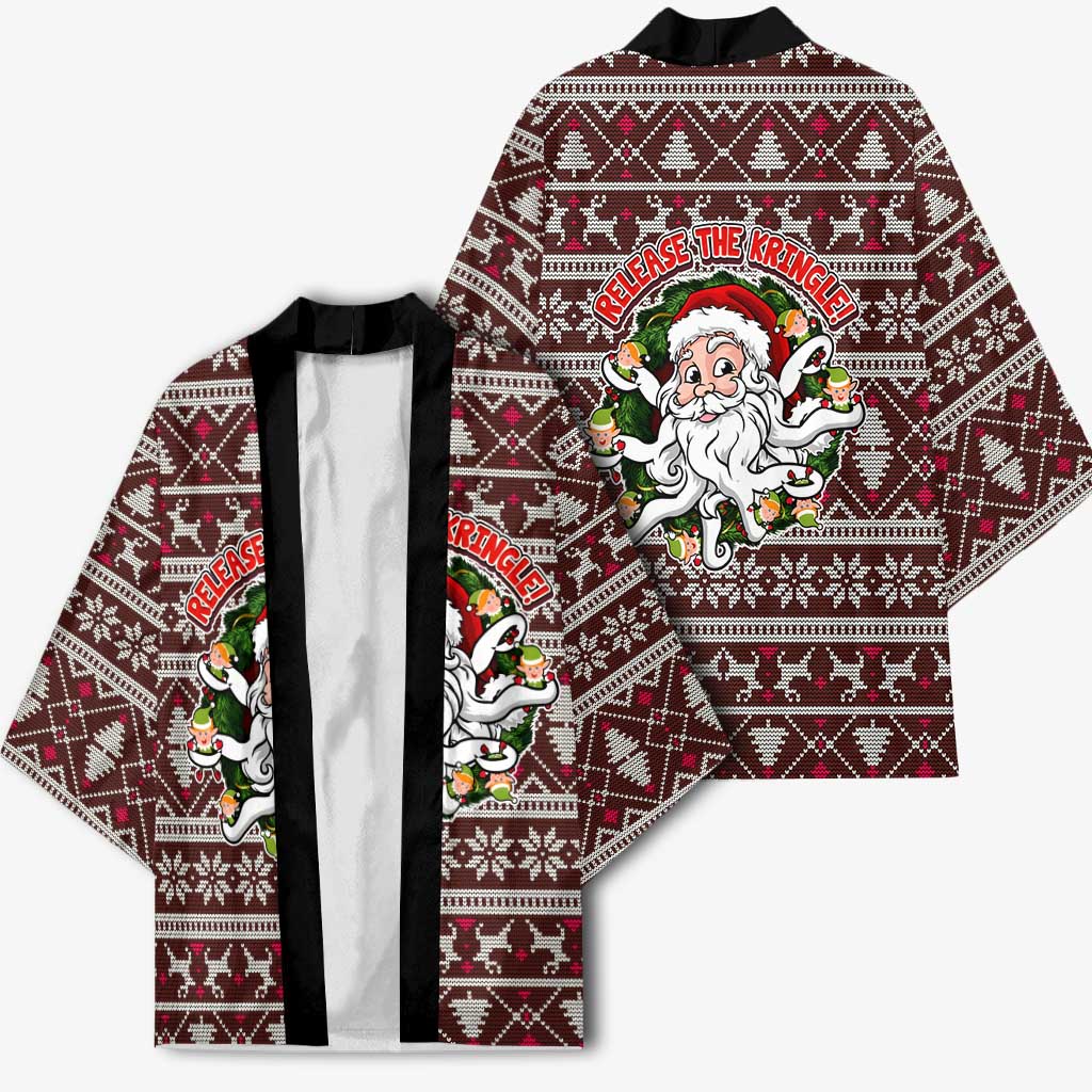 Funny Santa Claus Release The Kringle Christmas Kimono Xmas Holiday Patterns - Wonder Print Shop