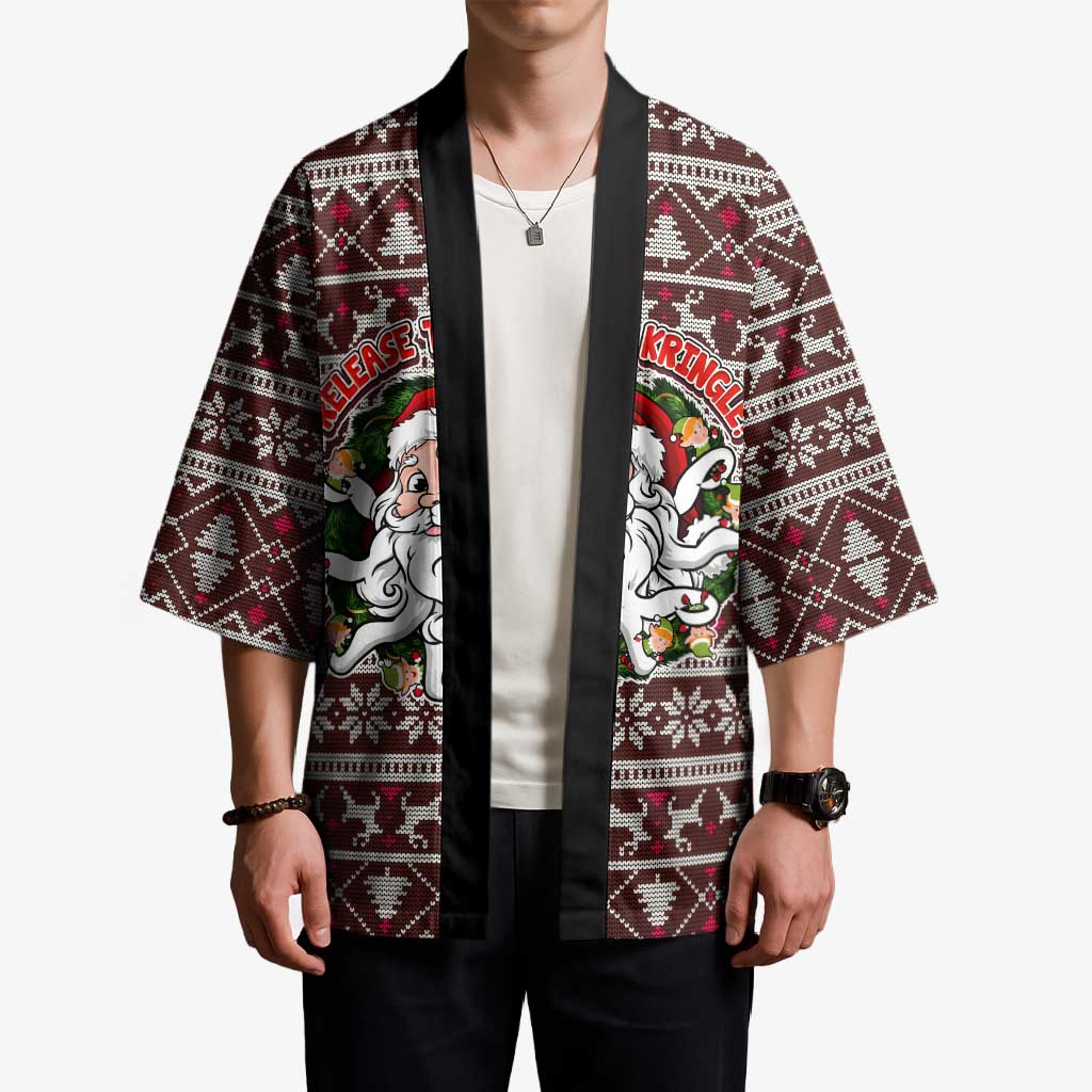 Funny Santa Claus Release The Kringle Christmas Kimono Xmas Holiday Patterns - Wonder Print Shop