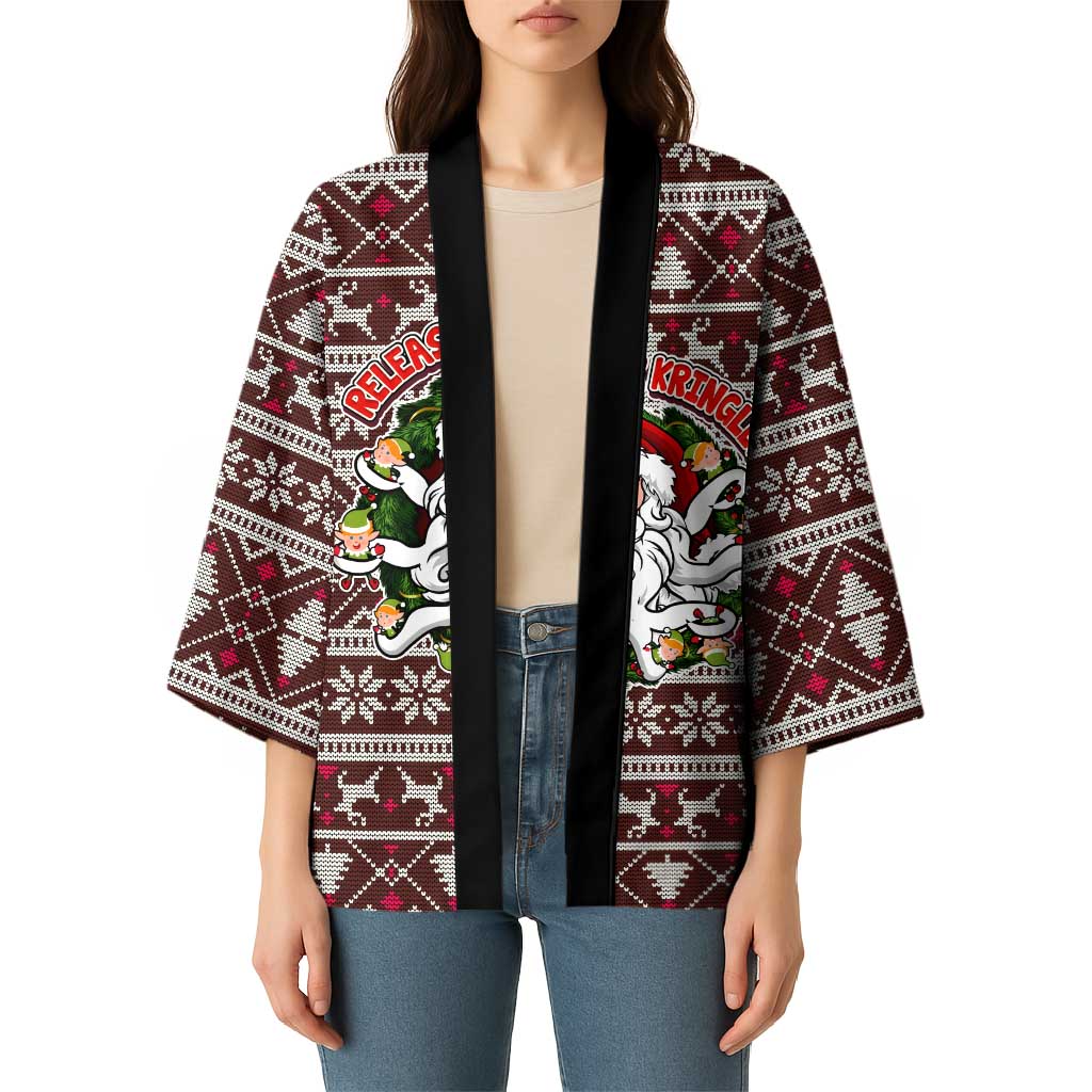 Funny Santa Claus Release The Kringle Christmas Kimono Xmas Holiday Patterns - Wonder Print Shop