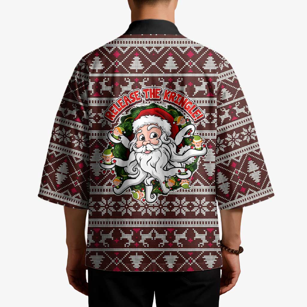 Funny Santa Claus Release The Kringle Christmas Kimono Xmas Holiday Patterns - Wonder Print Shop