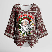 Funny Santa Claus Release The Kringle Christmas Kimono Sleeve Blouse Xmas Holiday Patterns - Wonder Print Shop