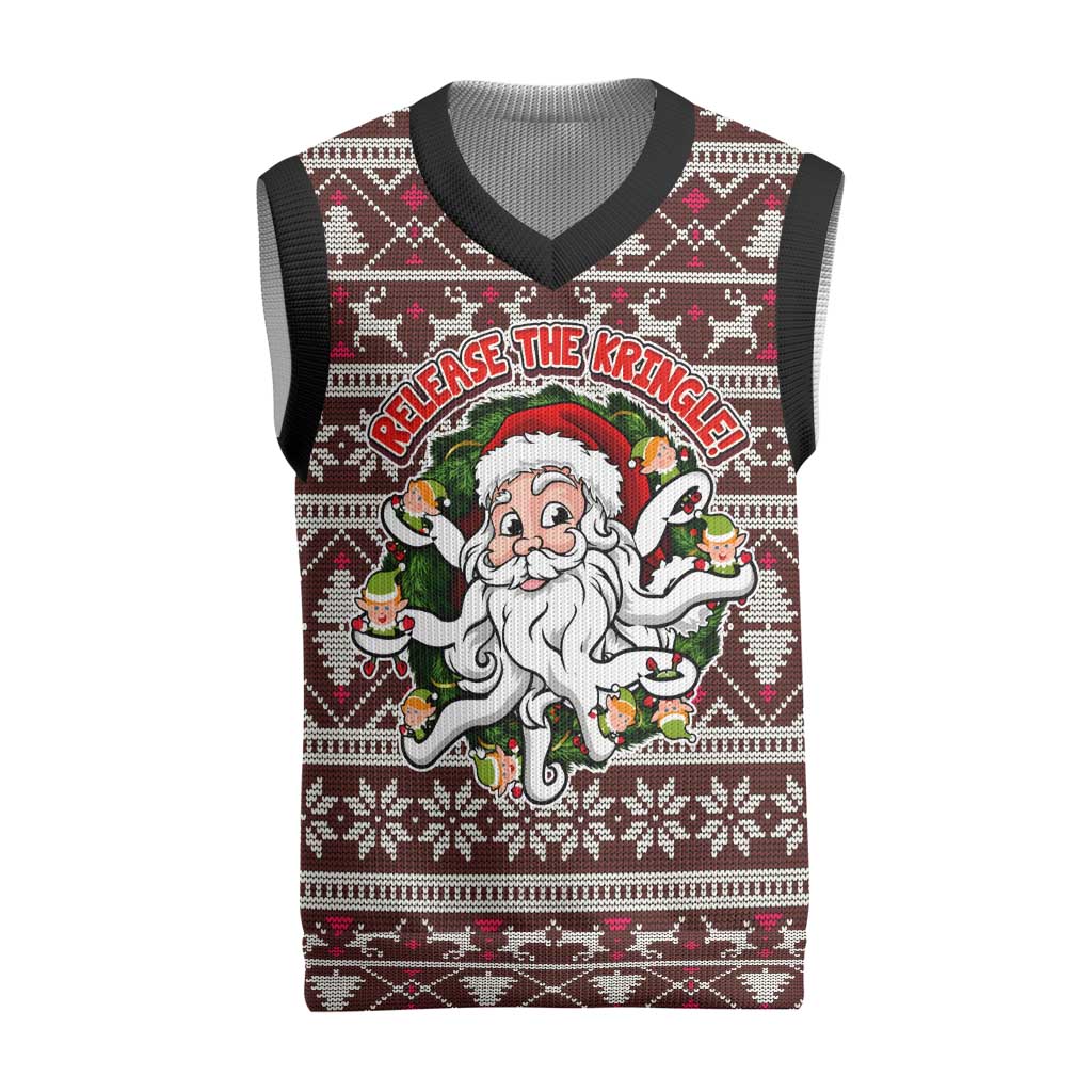 Funny Santa Claus Release The Kringle Christmas Knitted V-Neck Vest Xmas Holiday Patterns - Wonder Print Shop
