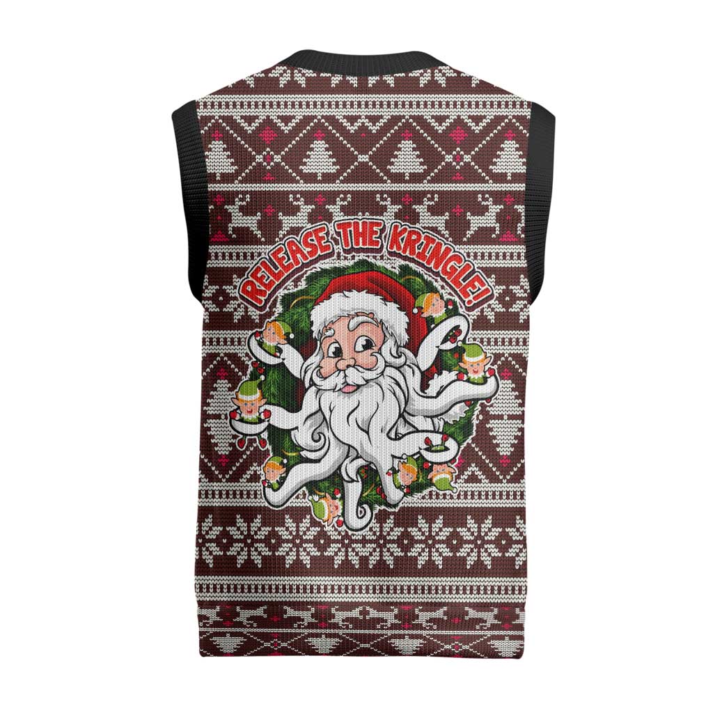 Funny Santa Claus Release The Kringle Christmas Knitted V-Neck Vest Xmas Holiday Patterns - Wonder Print Shop