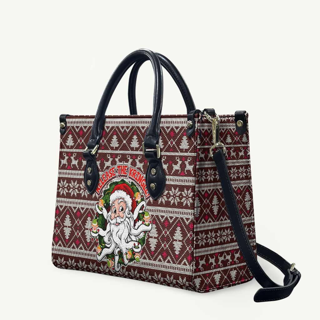Funny Santa Claus Release The Kringle Christmas Leather Bag Xmas Holiday Patterns - Wonder Print Shop