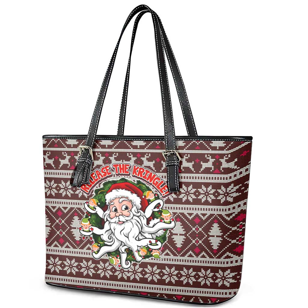 Funny Santa Claus Release The Kringle Christmas Leather Tote Bag Xmas Holiday Patterns - Wonder Print Shop