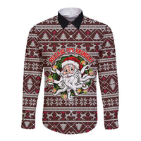 Funny Santa Claus Release The Kringle Christmas Long Sleeve Button Shirt Xmas Holiday Patterns - Wonder Print Shop
