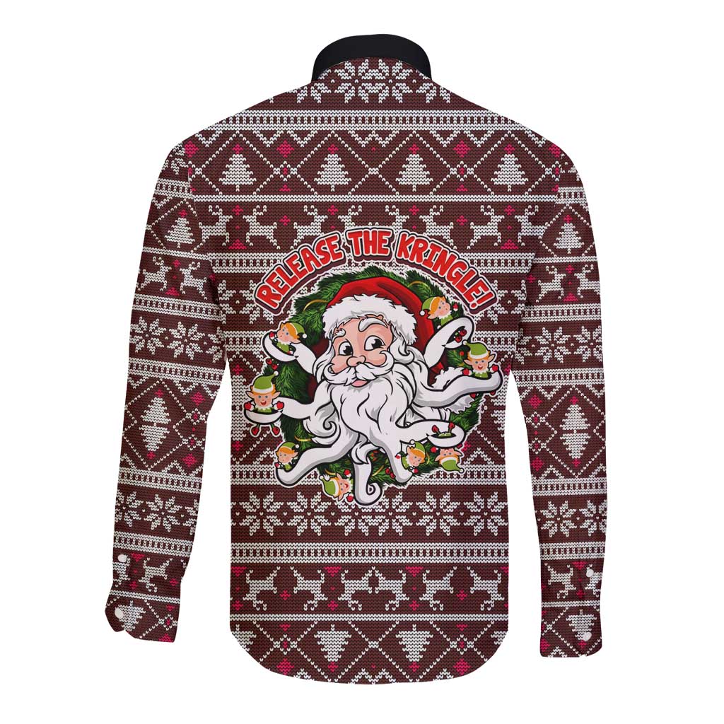 Funny Santa Claus Release The Kringle Christmas Long Sleeve Button Shirt Xmas Holiday Patterns - Wonder Print Shop