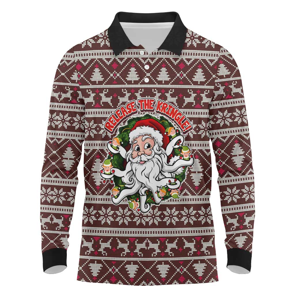 Funny Santa Claus Release The Kringle Christmas Long Sleeve Polo Shirt Xmas Holiday Patterns - Wonder Print Shop