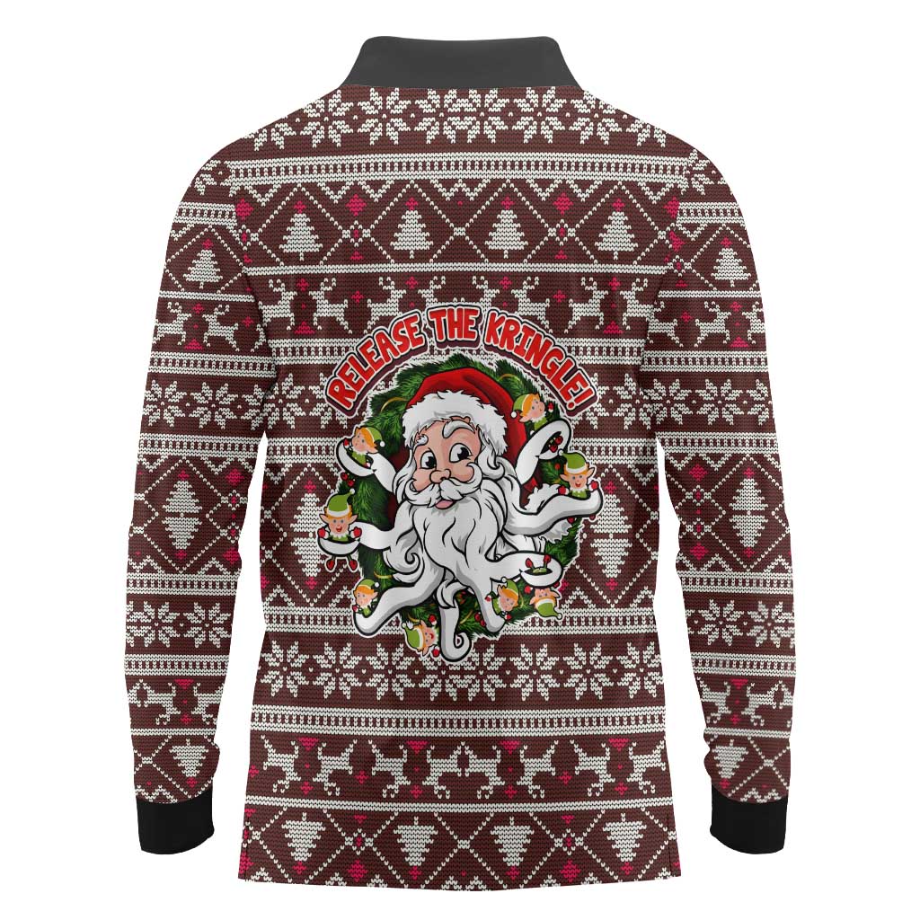 Funny Santa Claus Release The Kringle Christmas Long Sleeve Polo Shirt Xmas Holiday Patterns - Wonder Print Shop