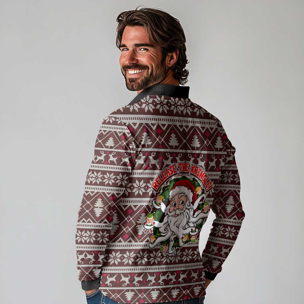 Funny Santa Claus Release The Kringle Christmas Long Sleeve Polo Shirt Xmas Holiday Patterns - Wonder Print Shop
