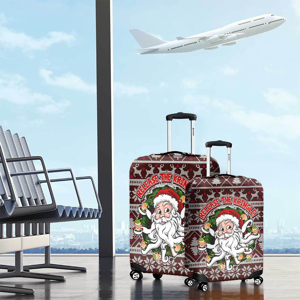 Funny Santa Claus Release The Kringle Christmas Luggage Cover Xmas Holiday Patterns - Wonder Print Shop