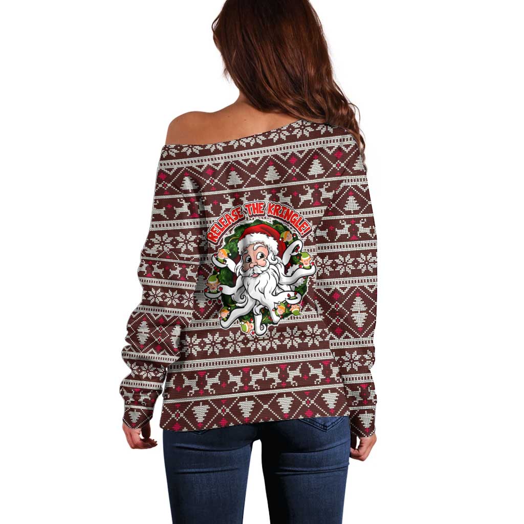 Funny Santa Claus Release The Kringle Christmas Off Shoulder Sweater Xmas Holiday Patterns - Wonder Print Shop