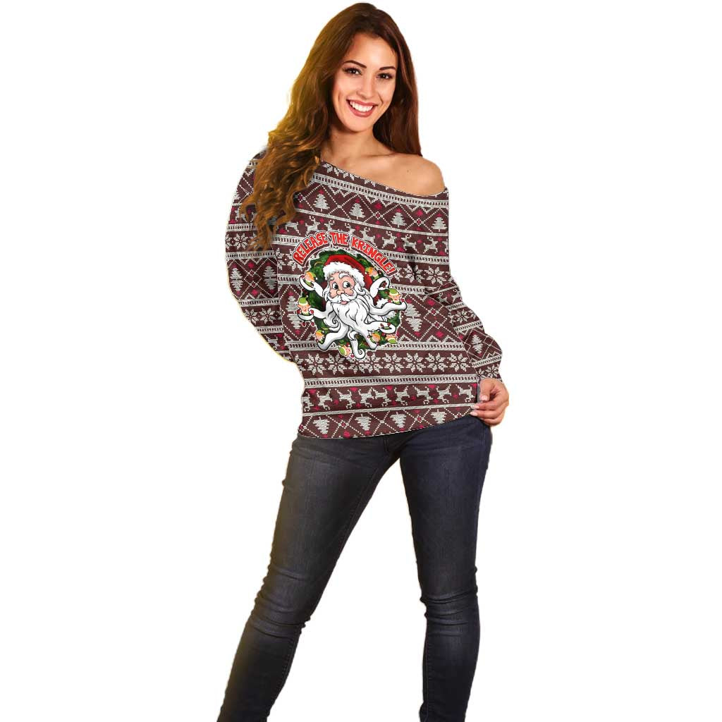 Funny Santa Claus Release The Kringle Christmas Off Shoulder Sweater Xmas Holiday Patterns - Wonder Print Shop