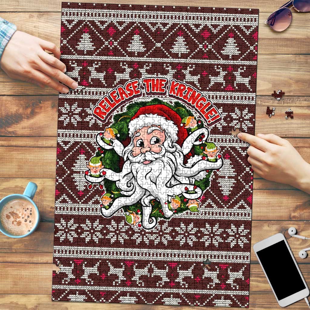 Funny Santa Claus Release The Kringle Christmas Puzzle Xmas Holiday Patterns - Wonder Print Shop