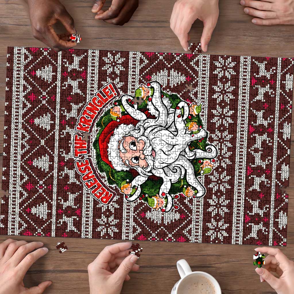 Funny Santa Claus Release The Kringle Christmas Puzzle Xmas Holiday Patterns - Wonder Print Shop