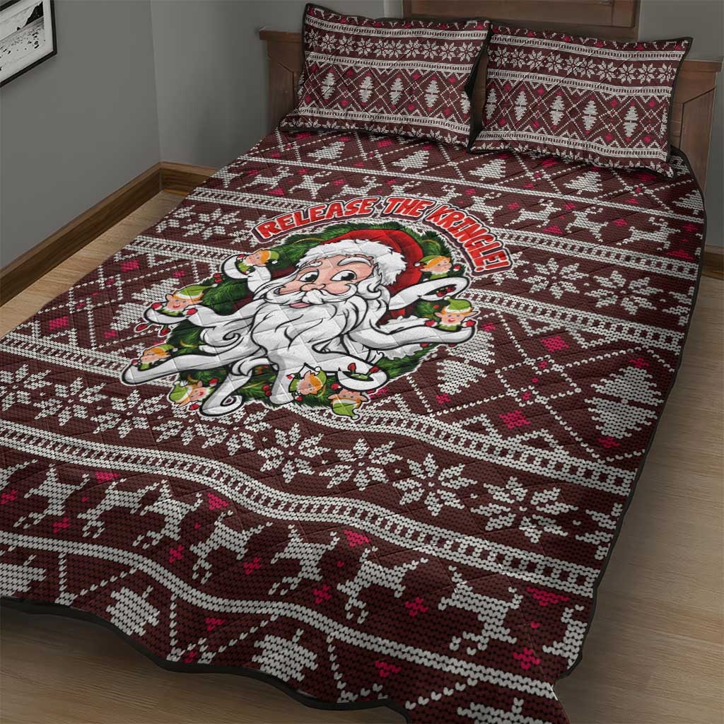 Funny Santa Claus Release The Kringle Christmas Quilt Bed Set Xmas Holiday Patterns - Wonder Print Shop