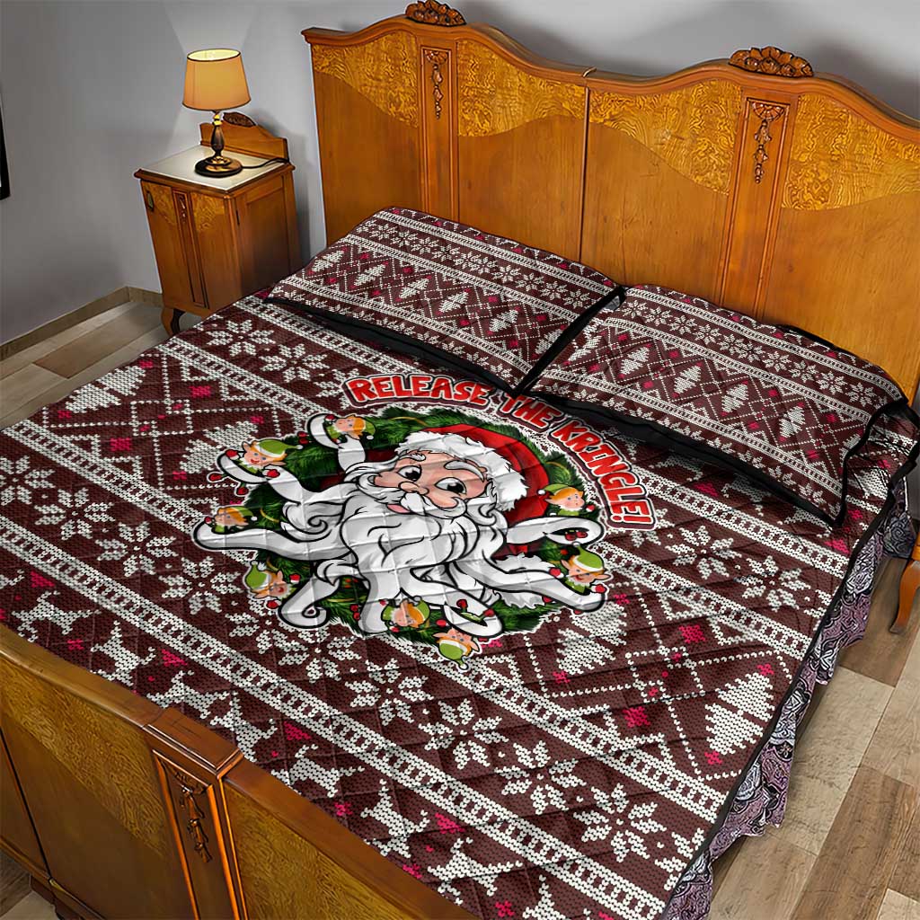 Funny Santa Claus Release The Kringle Christmas Quilt Bed Set Xmas Holiday Patterns - Wonder Print Shop